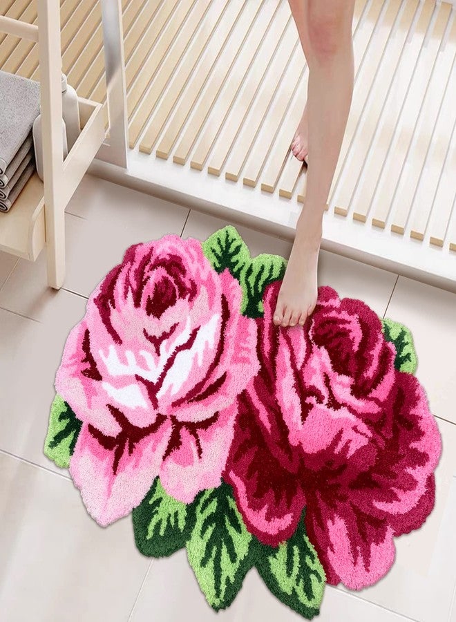 ABREEZE Rose Rug Flower Area Rug Pink Plush Bath Mat Door Mat Nonslip Bathroom Rug Kitchen Area Rugs Modern Living Room Carpet, Pink - Image 2
